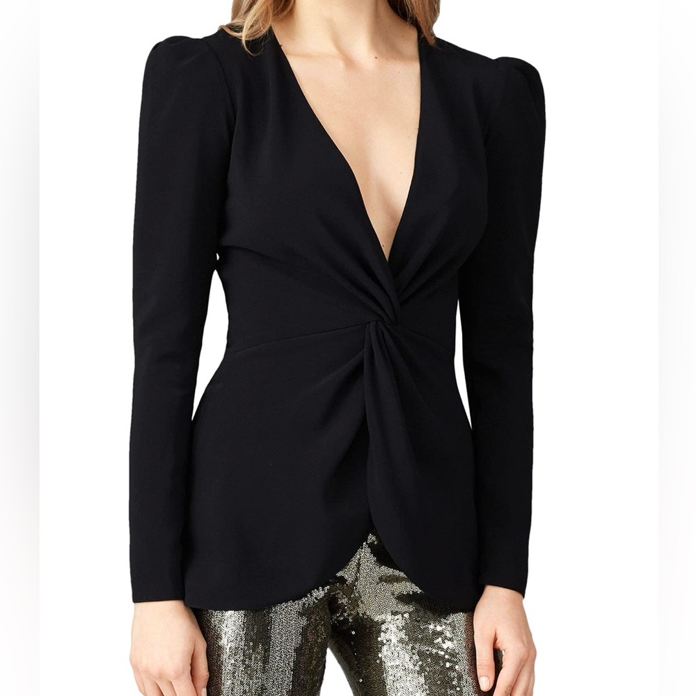 Sachin & Babi Sz 4 Black Tori Twist Front Deep V-Neck Zip Front Blouse Top Sexy